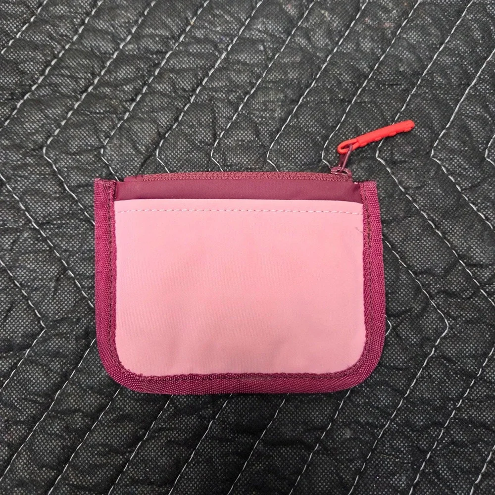 Lululemon True Identity Card Case Pink Red Recycled Nylon Zip Wallet